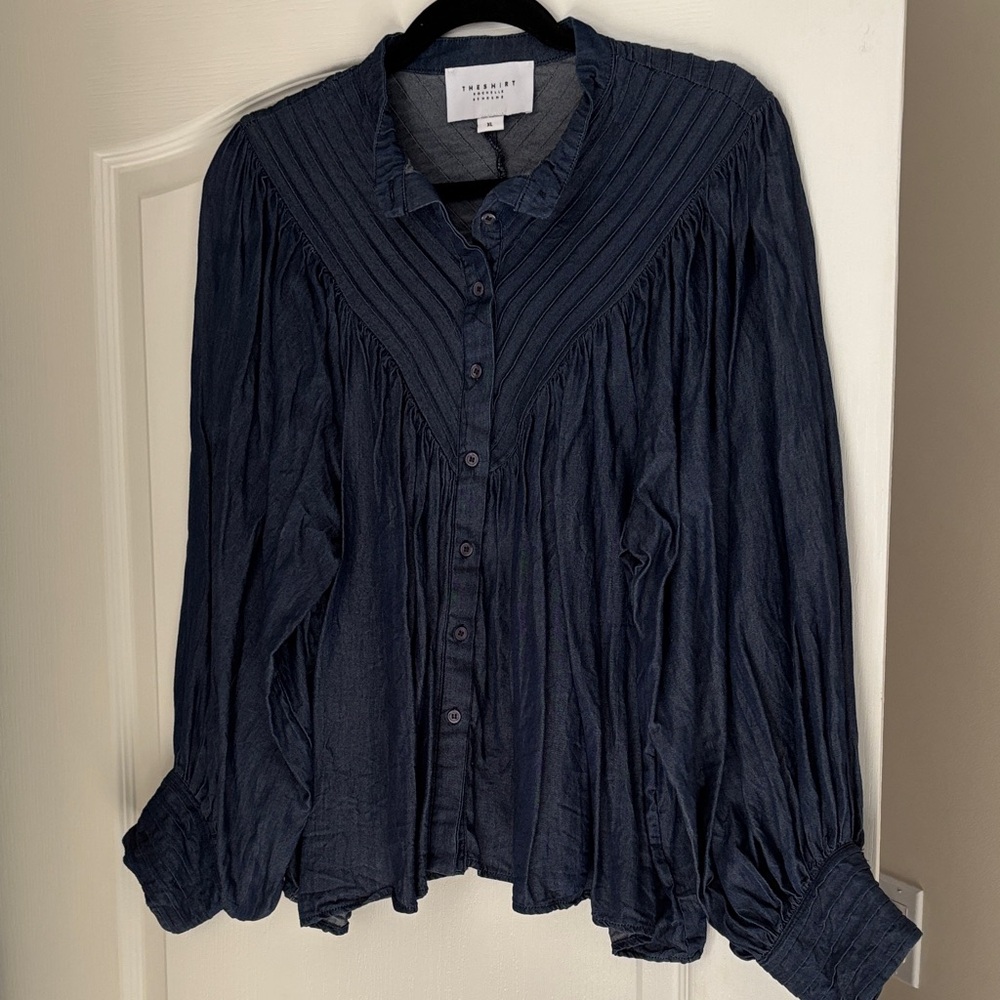 THE SHIRT ROCHELLE LADIES Navy Blue Button-Front Blouse-XL